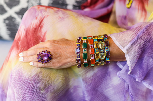 Emerald Shape Carnelian Kaleidoscope Bangle-Bracelets-Gretchen Ventura