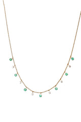 Gold Ball Chain w/ Diamond & Emerald Drop Necklace-Necklaces-Gretchen Ventura