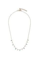 Gold Ball Chain w/ Diamond & Emerald Drop Necklace-Necklaces-Gretchen Ventura