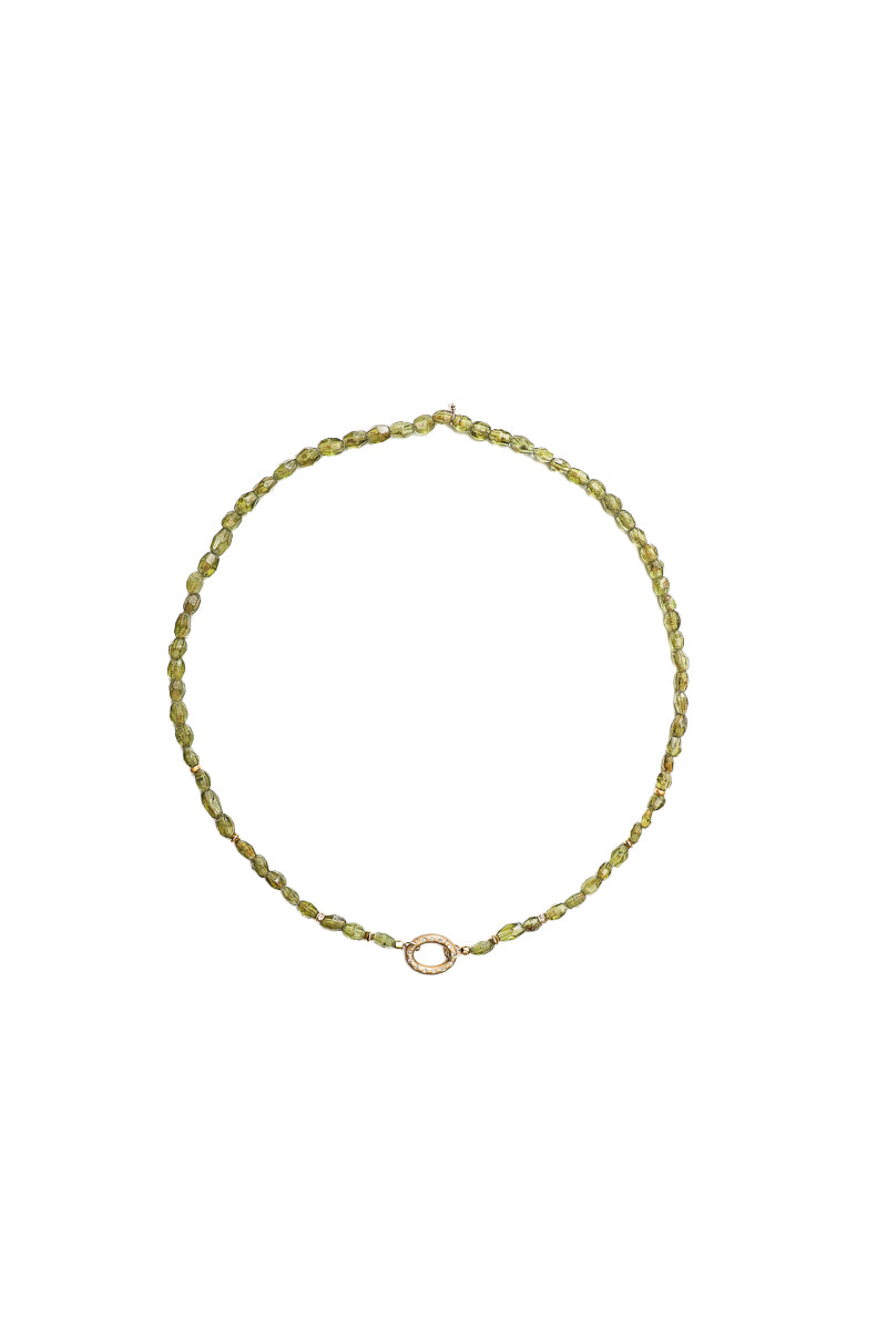 Peridot Necklace w/Matte Gold & Diamond Oval Clasp-Necklaces-Gretchen Ventura