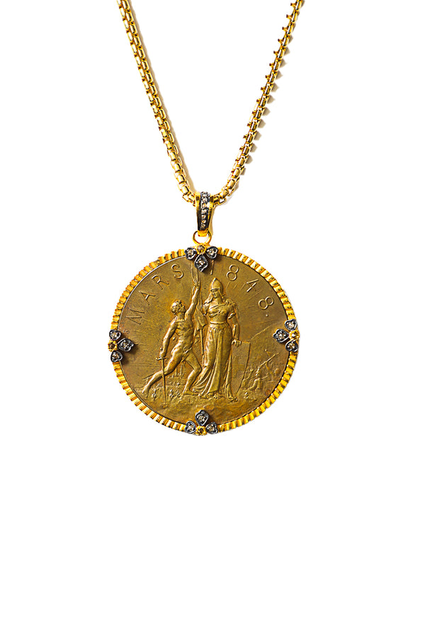 French Antique Coin of Lady of Liberty w/Male Officer Pendant-Neck Pendant-Gretchen Ventura