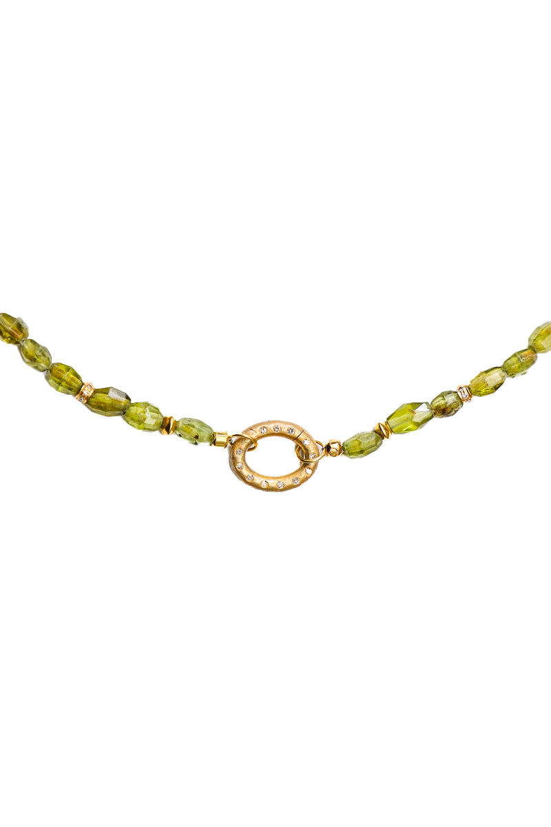 Peridot Necklace w/Matte Gold & Diamond Oval Clasp-Necklaces-Gretchen Ventura