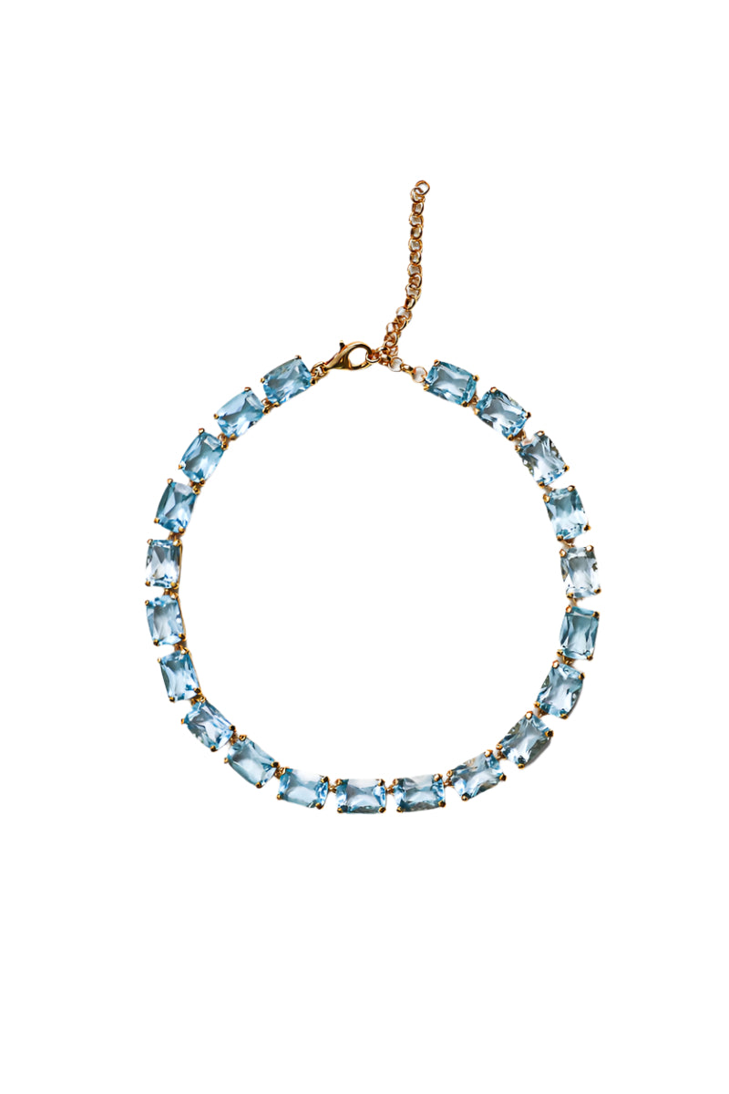 Faceted Rectangle Blue Topaz Riviere Necklace-Necklaces-Gretchen Ventura