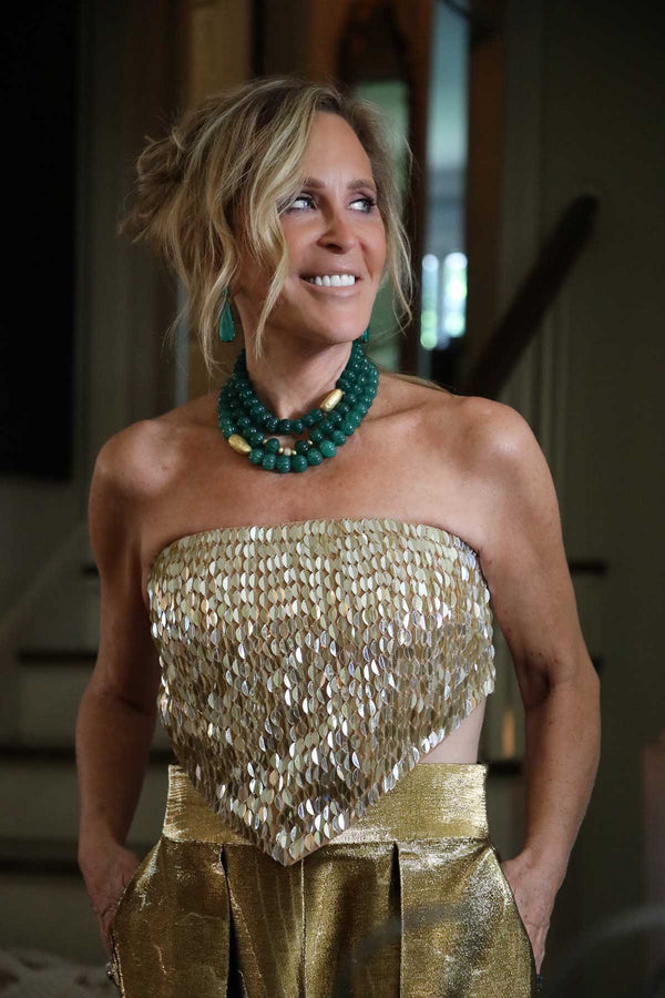Hand Carved Emerald Bead & Gold Nugget Silk Knotted Necklace-Necklaces-Gretchen Ventura