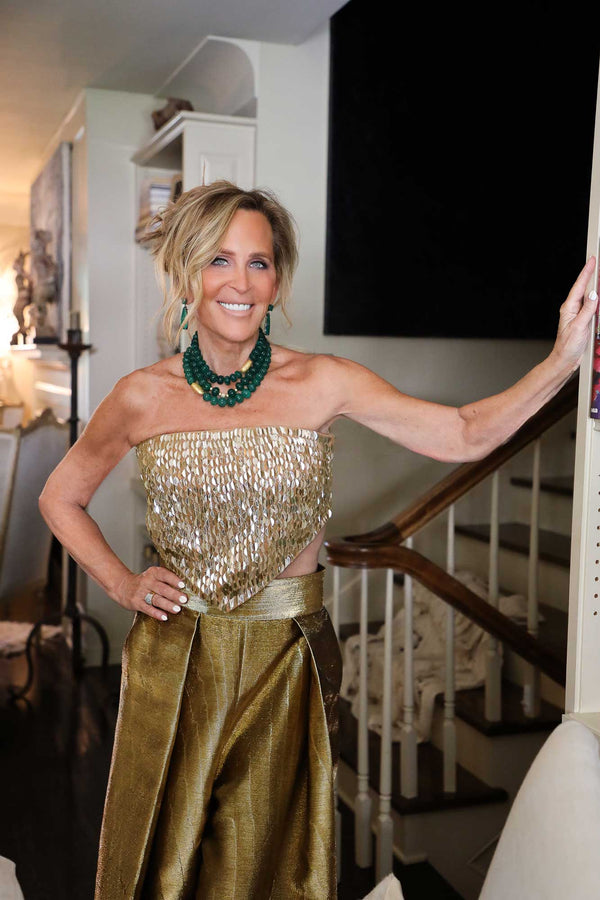 Hand Carved Emerald Bead & Gold Nugget Silk Knotted Necklace-Necklaces-Gretchen Ventura