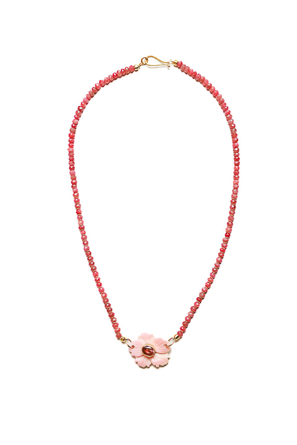 Faceted Ruby Necklace w/ 14K Gold, Coral & Ruby Pendant-Necklaces-Gretchen Ventura