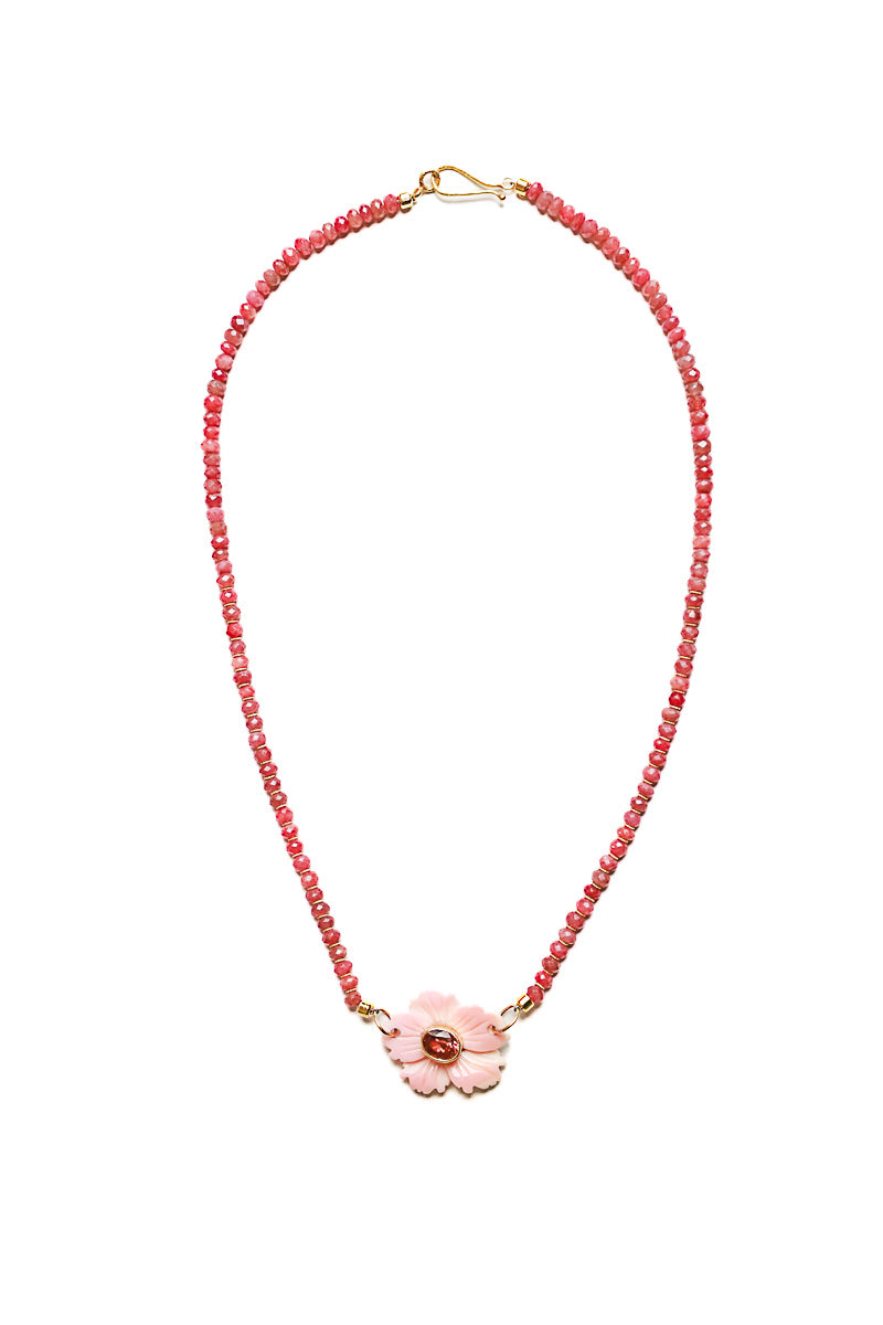 Faceted Ruby Necklace w/ 14K Gold, Coral & Ruby Pendant-Necklaces-Gretchen Ventura