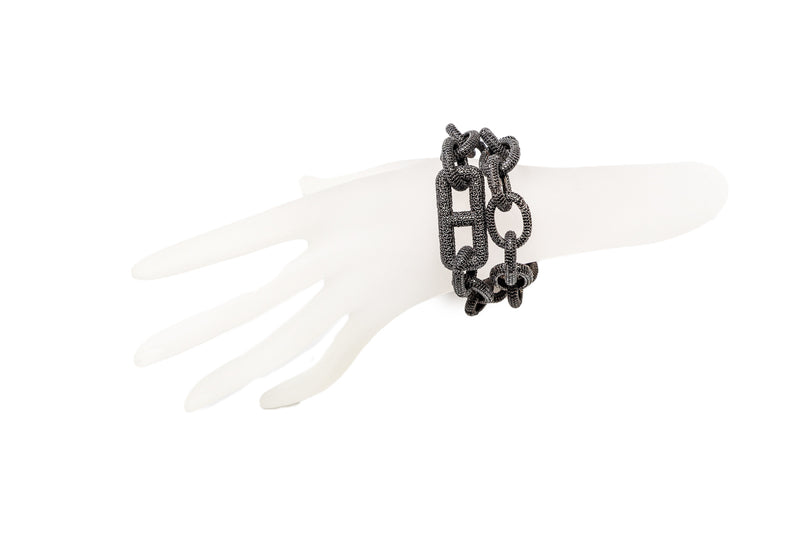 360 Degree Black Spinel Links w/Squared H Rockstar Bracelet-Bracelets-Gretchen Ventura