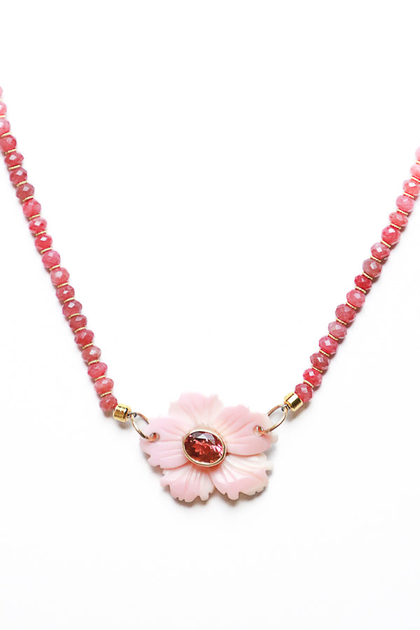 Faceted Ruby Necklace w/ 14K Gold, Coral & Ruby Pendant-Necklaces-Gretchen Ventura