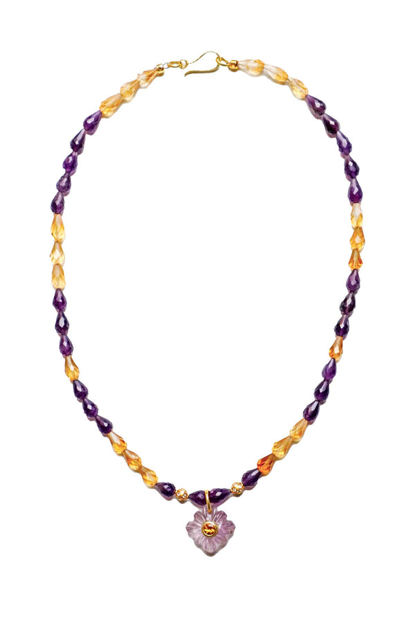 Tear Drop Faceted Amethyst & Citrine w/ 14K Gold, Amethyst & Citrine Pendant-Necklaces-Gretchen Ventura