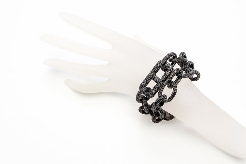 360 Degree Black Spinel Links w/Squared H Rockstar Bracelet-Bracelets-Gretchen Ventura