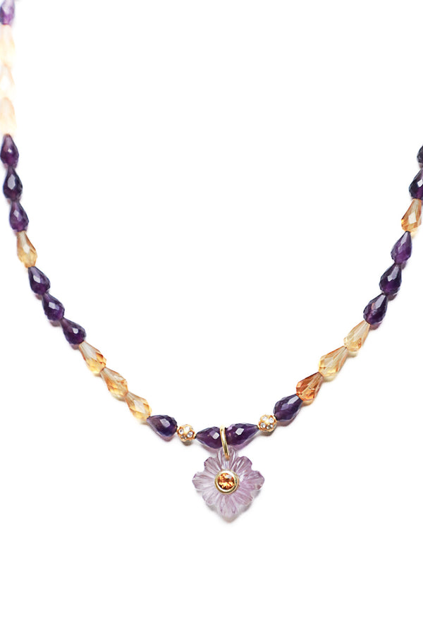 Tear Drop Faceted Amethyst & Citrine w/ 14K Gold, Amethyst & Citrine Pendant-Necklaces-Gretchen Ventura