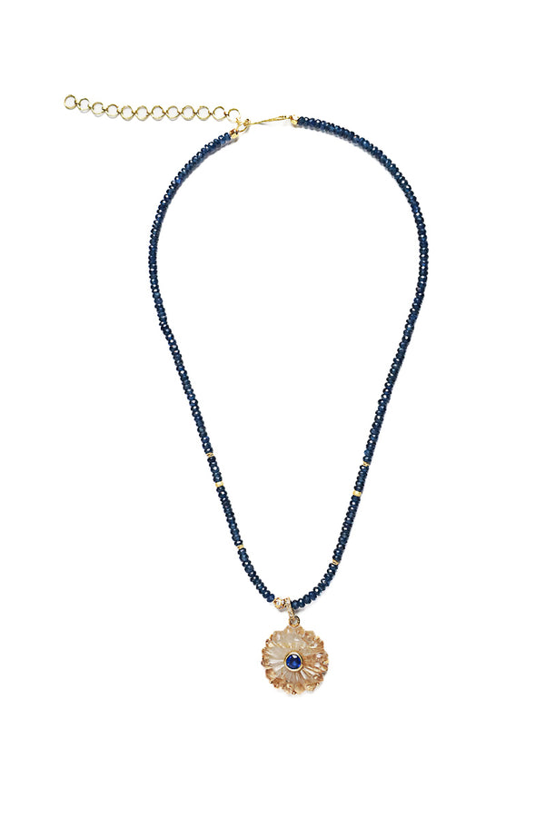 Faceted Blue Sapphire Necklace w/Gold & Diamond Bead-Necklaces-Gretchen Ventura