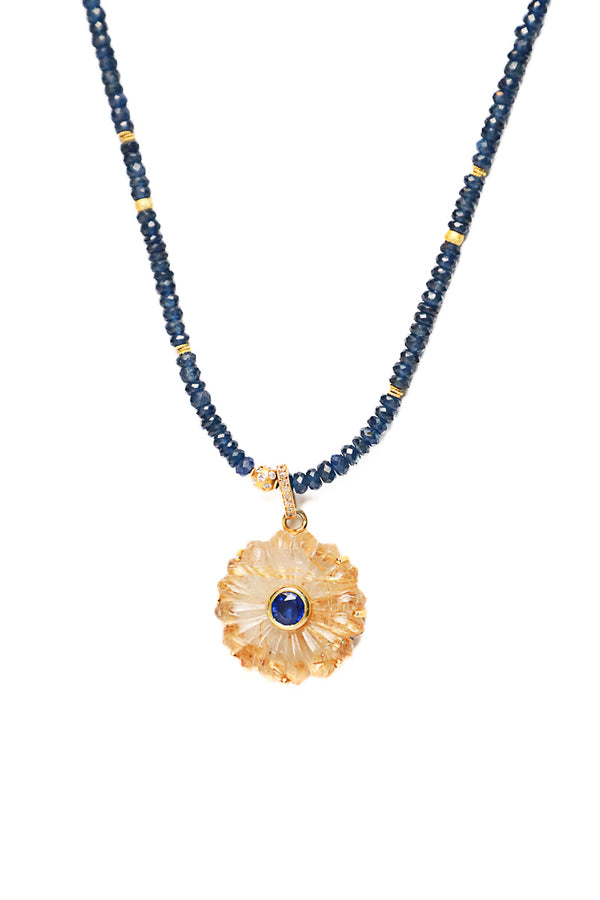 Citrine, Sapphire, Diamond & 14K Gold Pendant-Neck Pendant-Gretchen Ventura