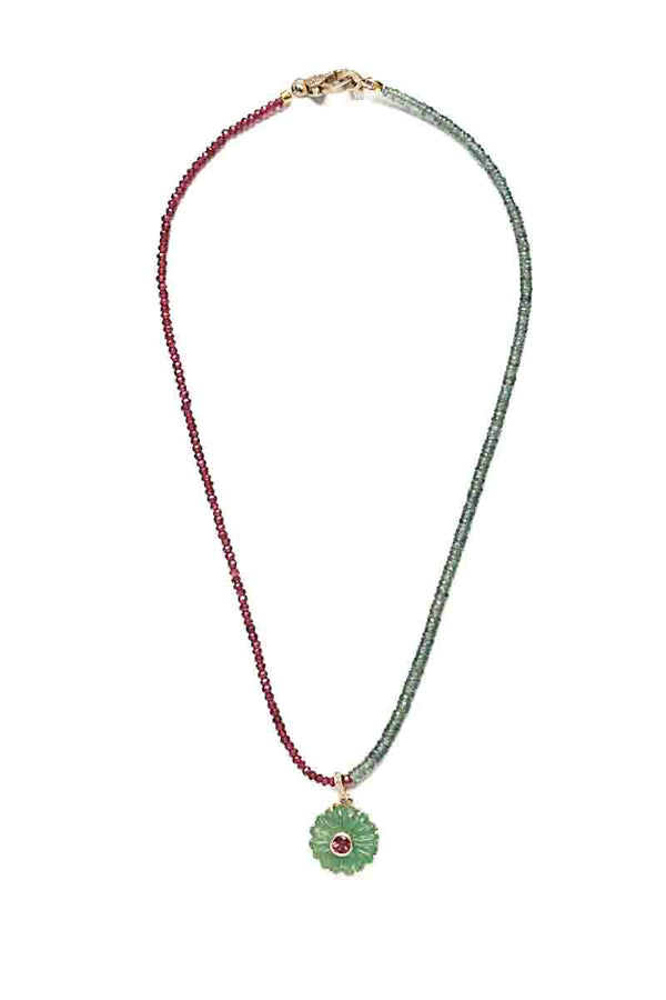Sapphire & Garnet Necklace w/ 14K Gold, Chalcedony & Garnet Pendant-Necklaces-Gretchen Ventura
