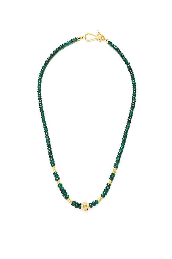 Faceted Emerald Necklace w/ 14K Gold & Diamond Wheel-Necklaces-Gretchen Ventura