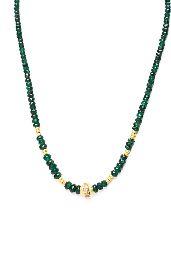 Faceted Emerald Necklace w/ 14K Gold & Diamond Wheel-Necklaces-Gretchen Ventura