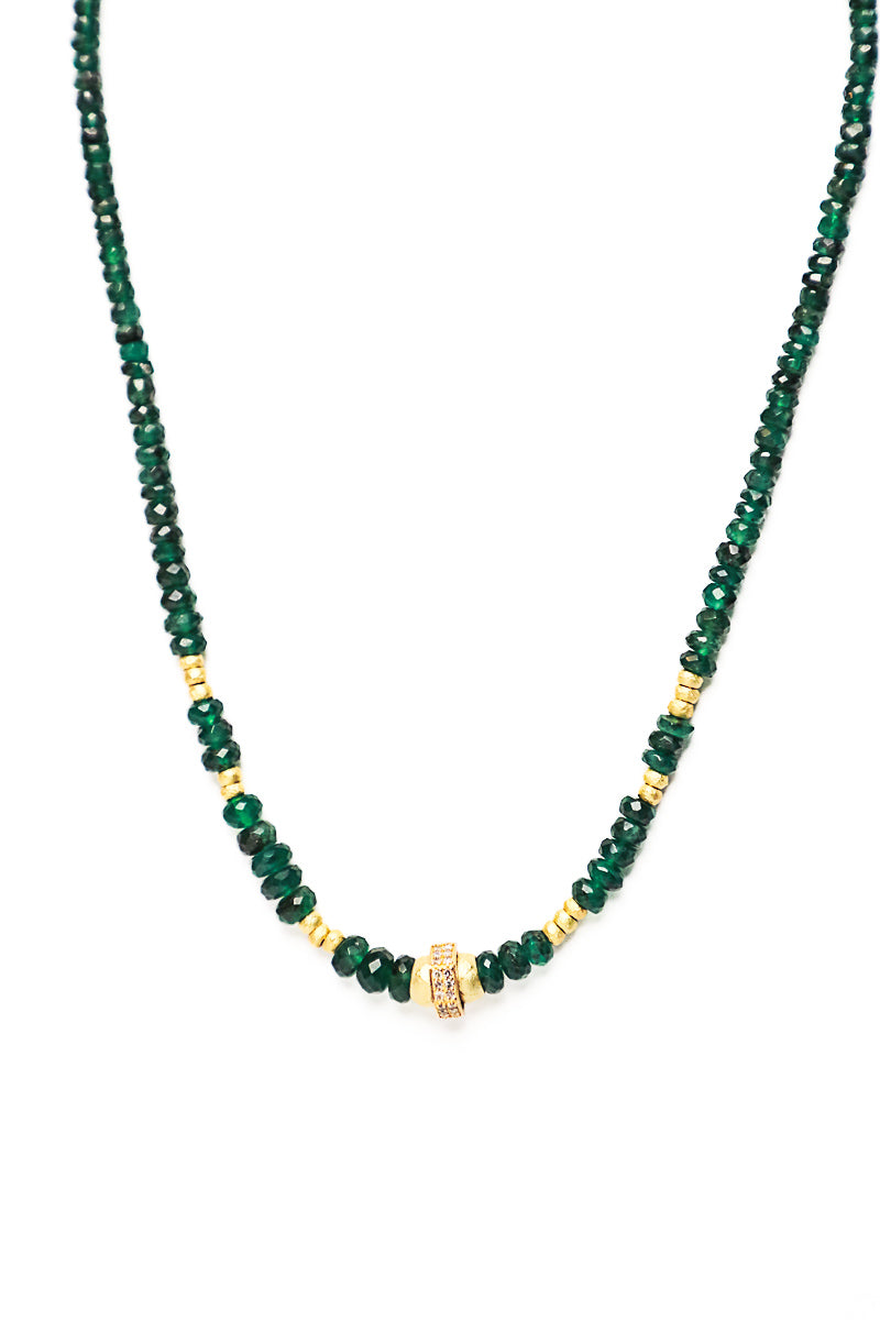 Faceted Emerald Necklace w/ 14K Gold & Diamond Wheel-Necklaces-Gretchen Ventura