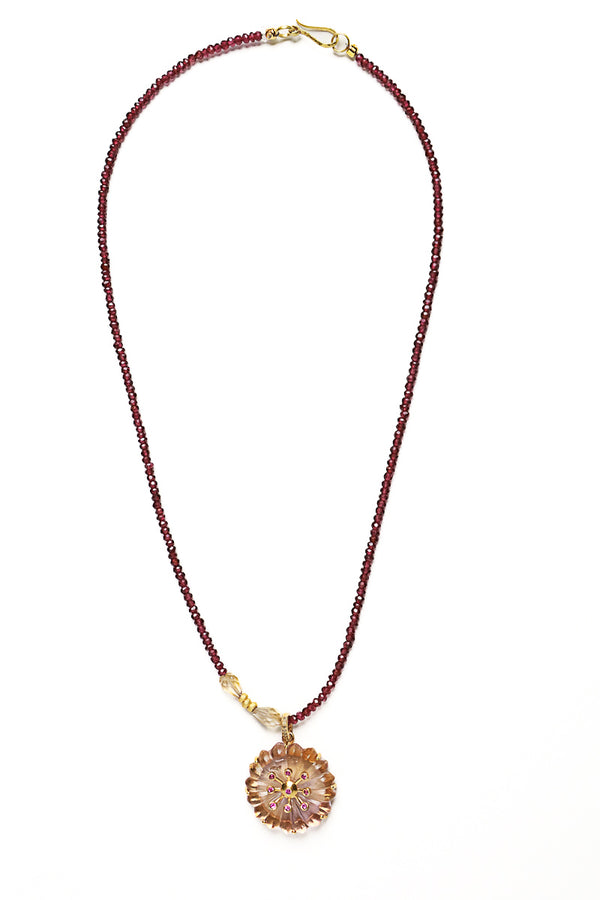 Garnet Necklace w/ Teardrop Citrine & 20K Gold Beads-Necklaces-Gretchen Ventura