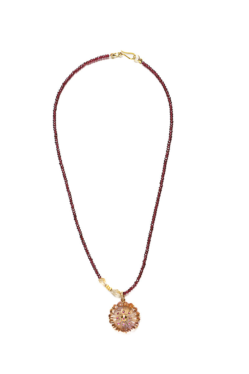 Garnet Necklace w/ Teardrop Citrine & 20K Gold Beads-Necklaces-Gretchen Ventura