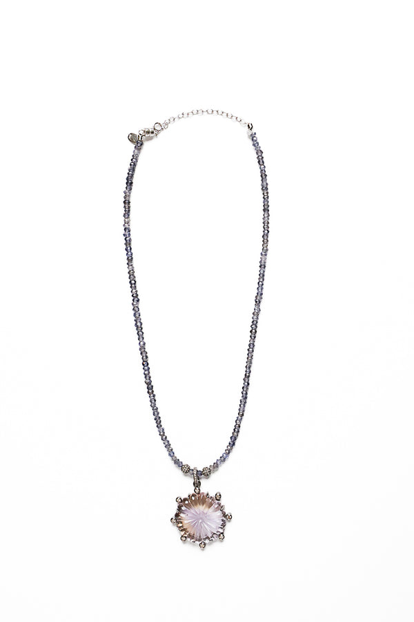 Amethyst & 10 Point Diamond Pendant & Faceted Iolite Necklace-Necklaces-Gretchen Ventura