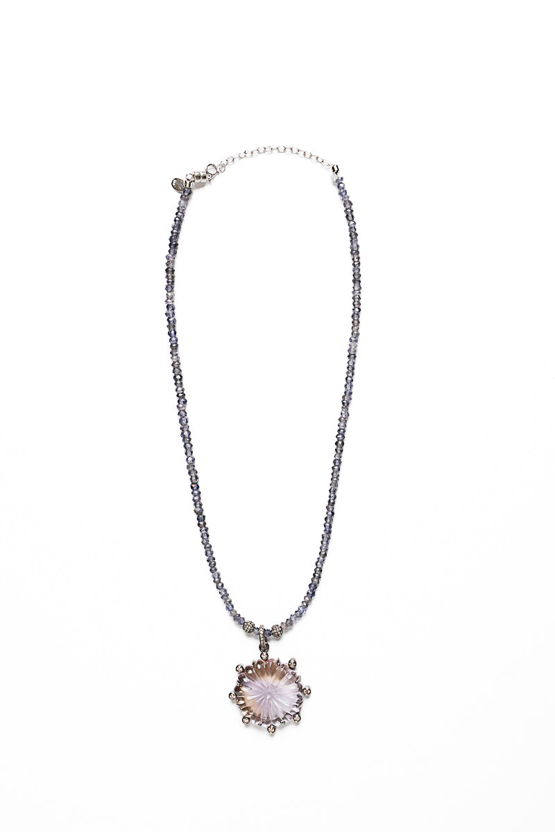 Amethyst & 10 Point Diamond Pendant & Faceted Iolite Necklace-Necklaces-Gretchen Ventura