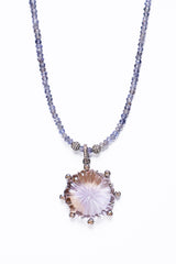 Amethyst & 10 Point Diamond Pendant & Faceted Iolite Necklace-Necklaces-Gretchen Ventura