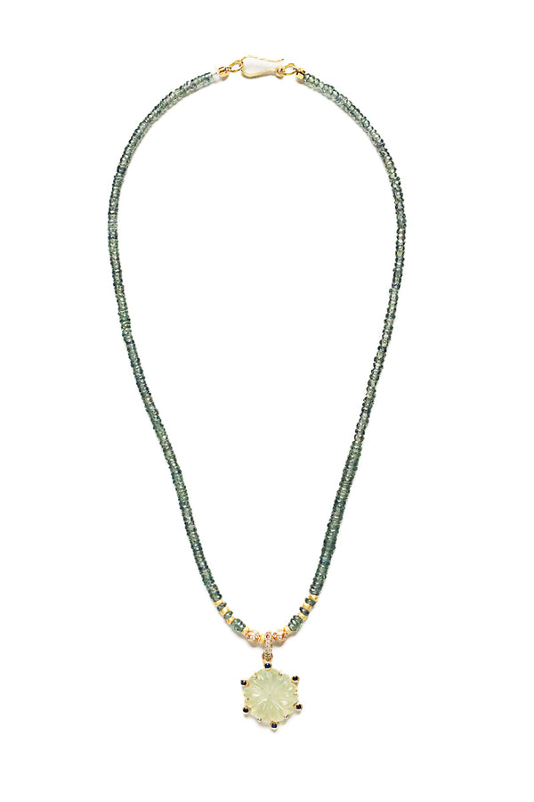 Faceted Light Green Sapphire Necklace w/Gold & Diamond Beads-Necklaces-Gretchen Ventura