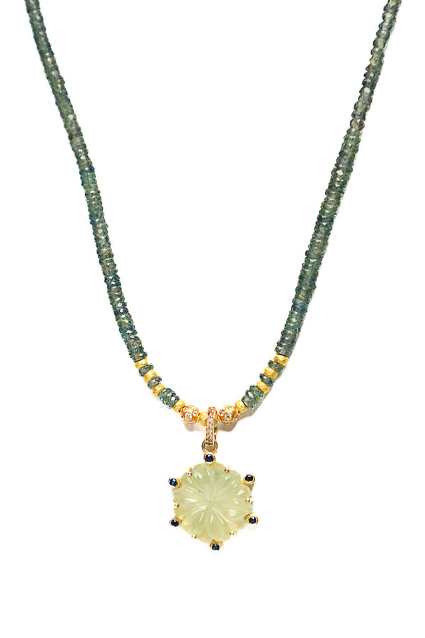 Prehnite, Blue Sapphire, Diamond & 14K Gold Pendant-Neck Pendant-Gretchen Ventura