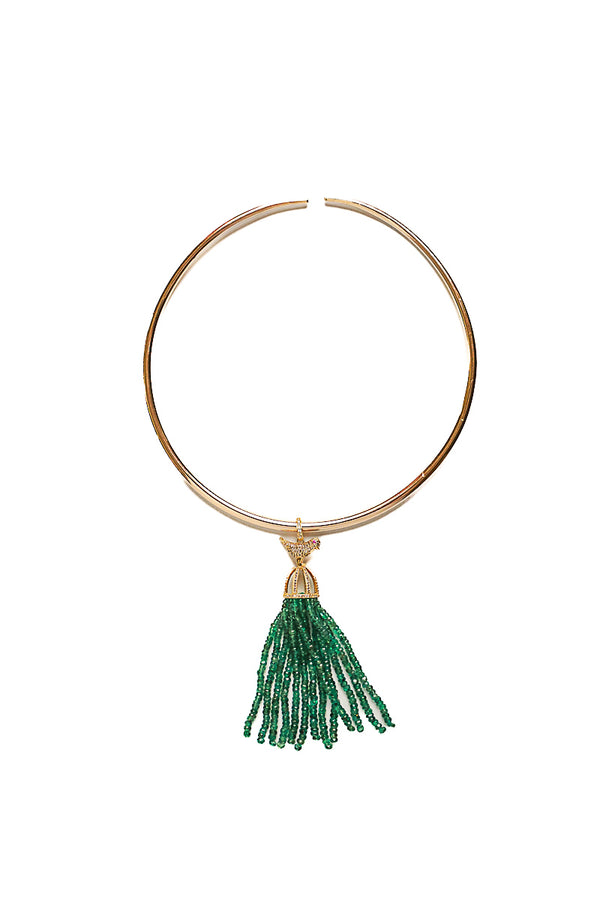14K Gold, Diamond, Ruby Bird Cage & Emerald Tassel Pendant-Neck Pendant-Gretchen Ventura