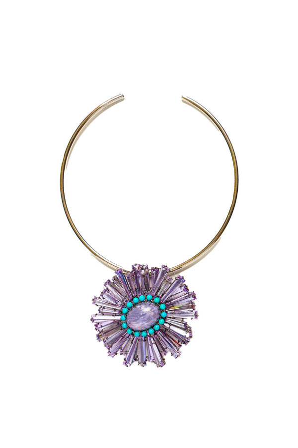 Vintage Amethyst Crystal Resin & Turquoise Pendant/Brooch-Neck Pendant-Gretchen Ventura