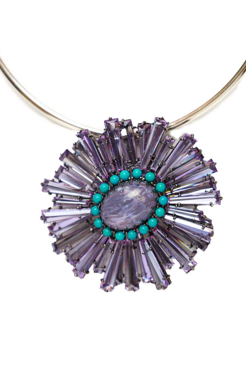 Vintage Amethyst Crystal Resin & Turquoise Pendant/Brooch-Neck Pendant-Gretchen Ventura