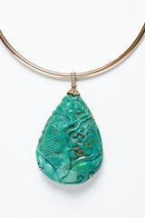 Carved Turquoise Teardrop Pendant in 14K Gold-Neck Pendant-Gretchen Ventura