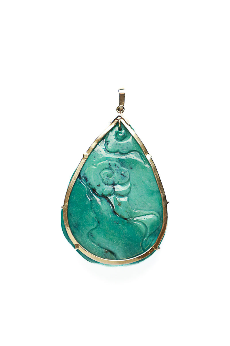 Carved Turquoise Teardrop Pendant in 14K Gold-Neck Pendant-Gretchen Ventura