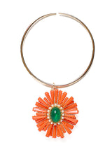 Vintage Coral, Emerald Resin & Pearls Pendant/Brooch-Neck Pendant-Gretchen Ventura