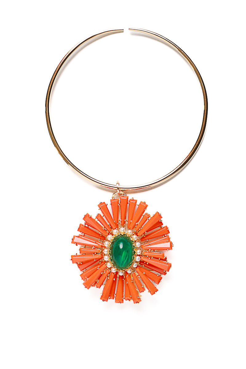 Vintage Coral, Emerald Resin & Pearls Pendant/Brooch-Neck Pendant-Gretchen Ventura