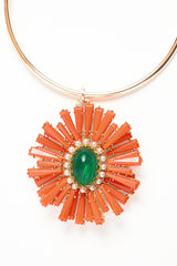 Vintage Coral, Emerald Resin & Pearls Pendant/Brooch-Neck Pendant-Gretchen Ventura