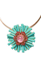 Vintage Turquoise, Pink Sapphire Resin & Ruby Pendant/Brooch-Neck Pendant-Gretchen Ventura