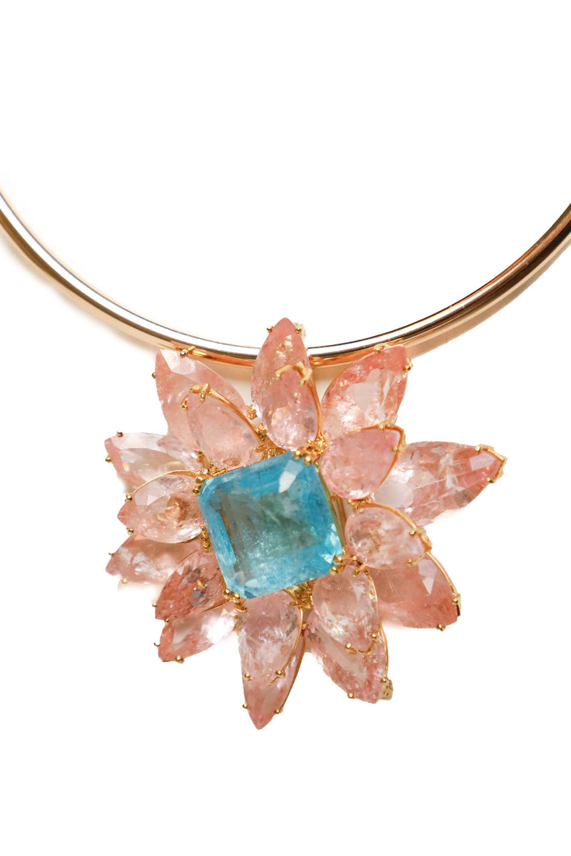 Squared Blue Topaz, Morganite Gold Plate Pendant-Neck Pendant-Gretchen Ventura