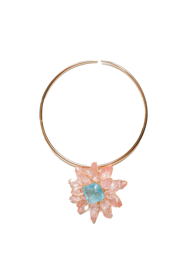 Squared Blue Topaz, Morganite Gold Plate Pendant-Neck Pendant-Gretchen Ventura
