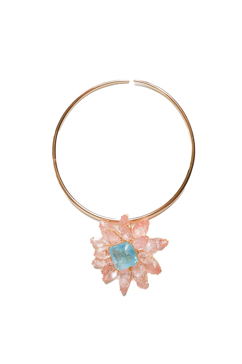 Squared Blue Topaz, Morganite Gold Plate Pendant-Neck Pendant-Gretchen Ventura
