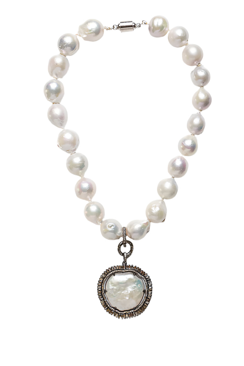 Diamond & Freshwater Baroque Pearl Pendant-Neck Pendant-Gretchen Ventura