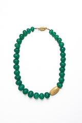 Hand Carved Emerald Bead & Gold Nugget Silk Knotted Necklace-Necklaces-Gretchen Ventura
