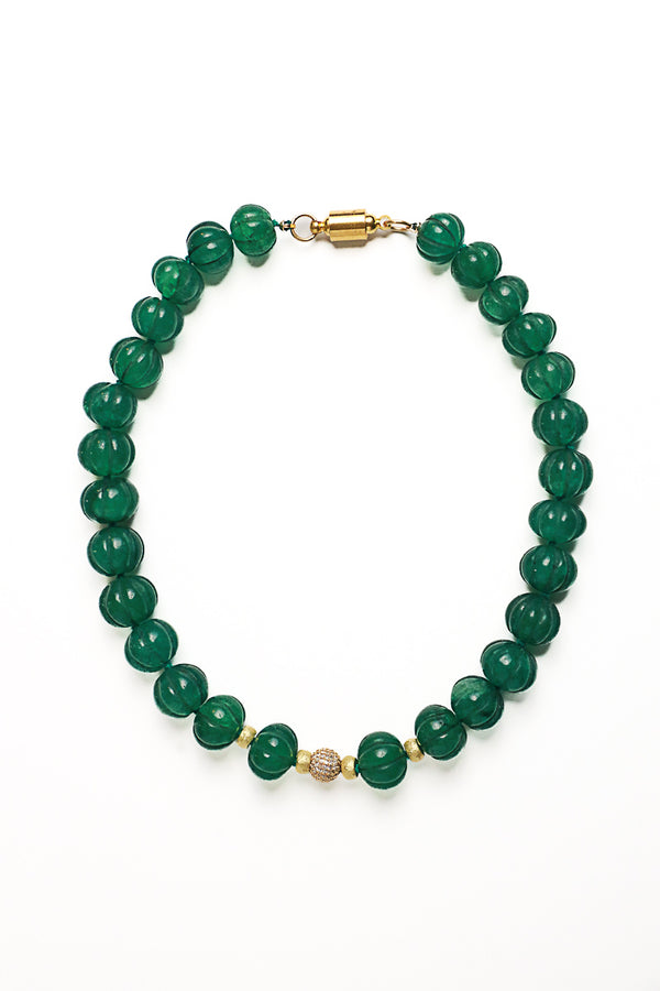 Hand Carved Emerald Bead Silk Knotted Necklace-Necklaces-Gretchen Ventura