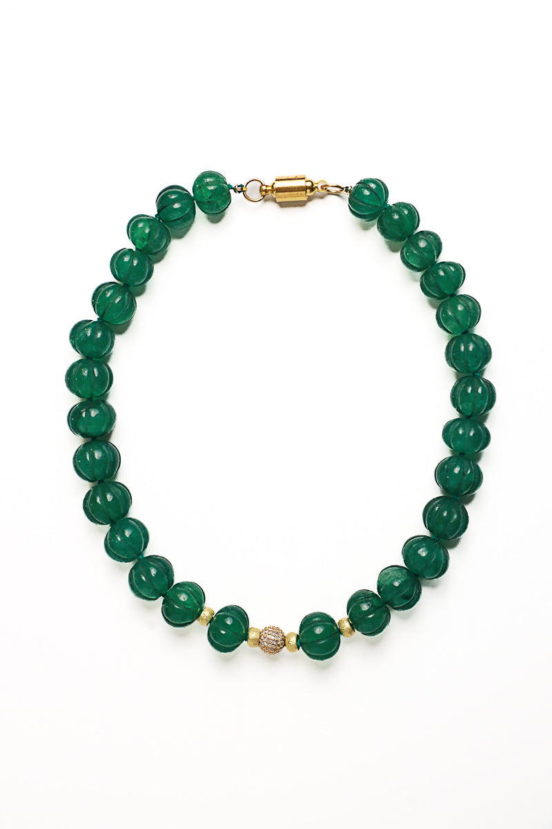 Hand Carved Emerald Bead Silk Knotted Necklace-Necklaces-Gretchen Ventura