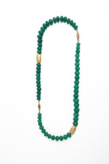 Hand Carved Emerald Bead & Gold Nugget Silk Knotted Necklace-Necklaces-Gretchen Ventura