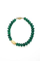 Hand Carved Emerald Bead & Gold Nugget Silk Knotted Necklace-Necklaces-Gretchen Ventura