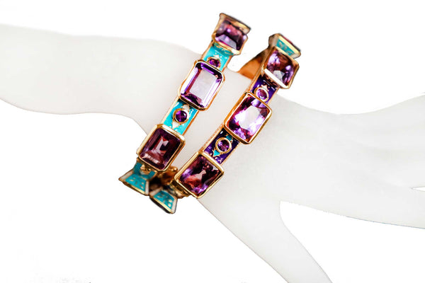Emerald Shape Amethyst Kaleidoscope Bangle-Bracelets-Gretchen Ventura