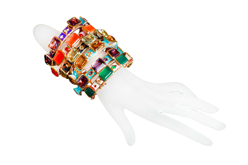 Emerald Shape Green Onyx Kaleidoscope Bangle-Bracelets-Gretchen Ventura