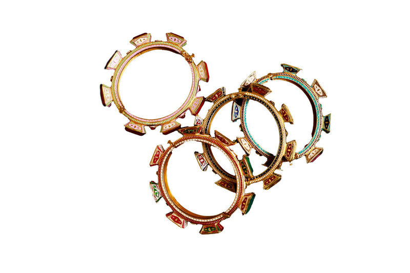 Emerald Shape Amethyst & Turquoise Enamel Kaleidoscope Bangle-Bracelets-Gretchen Ventura
